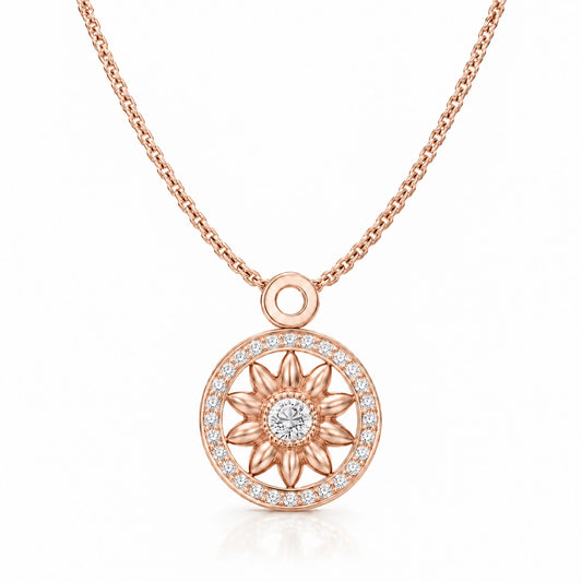 Soleil Lab-Grown Diamond Sunflower Medallion Pendant - Rose Gold