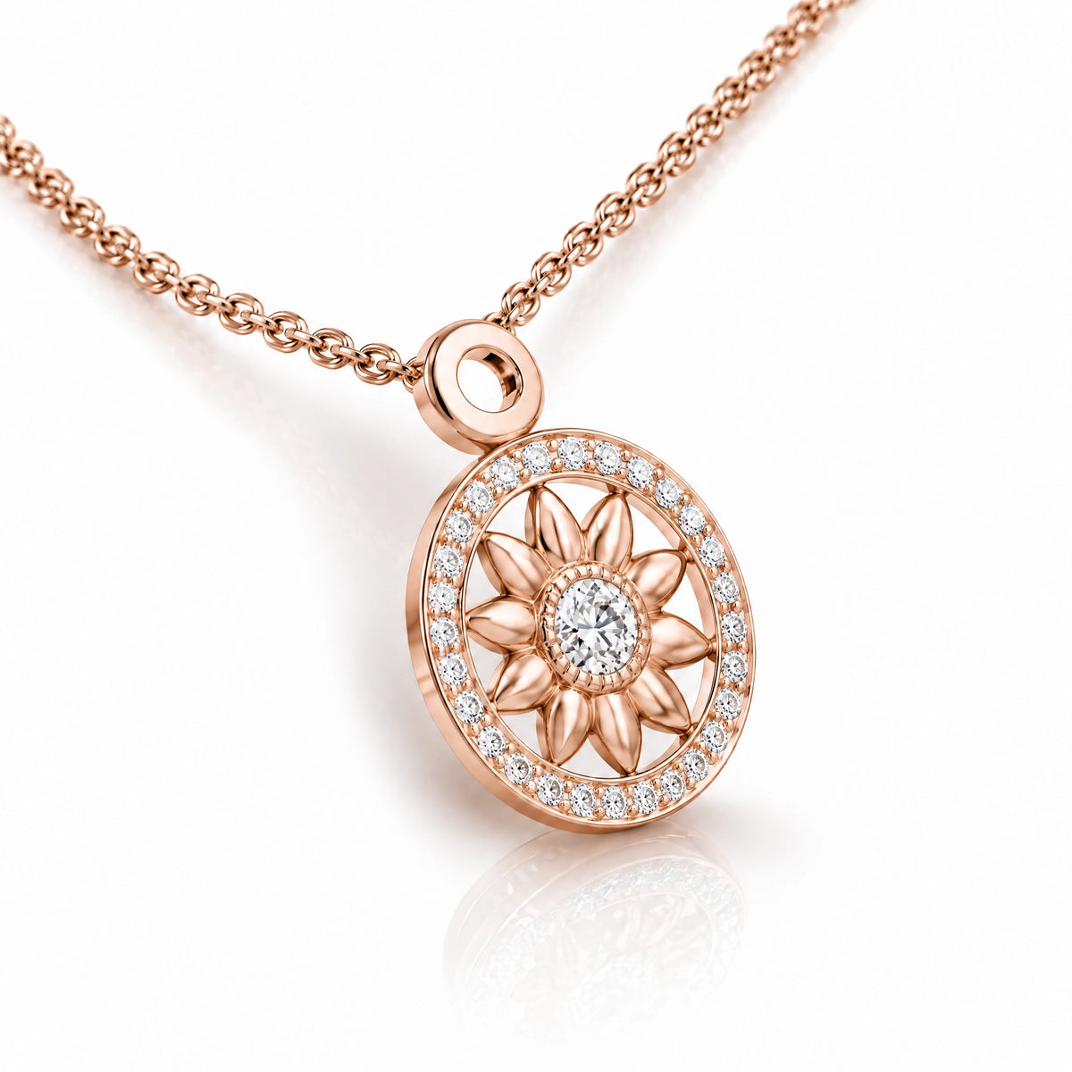 Soleil Lab-Grown Diamond Sunflower Medallion Pendant - Rose Gold