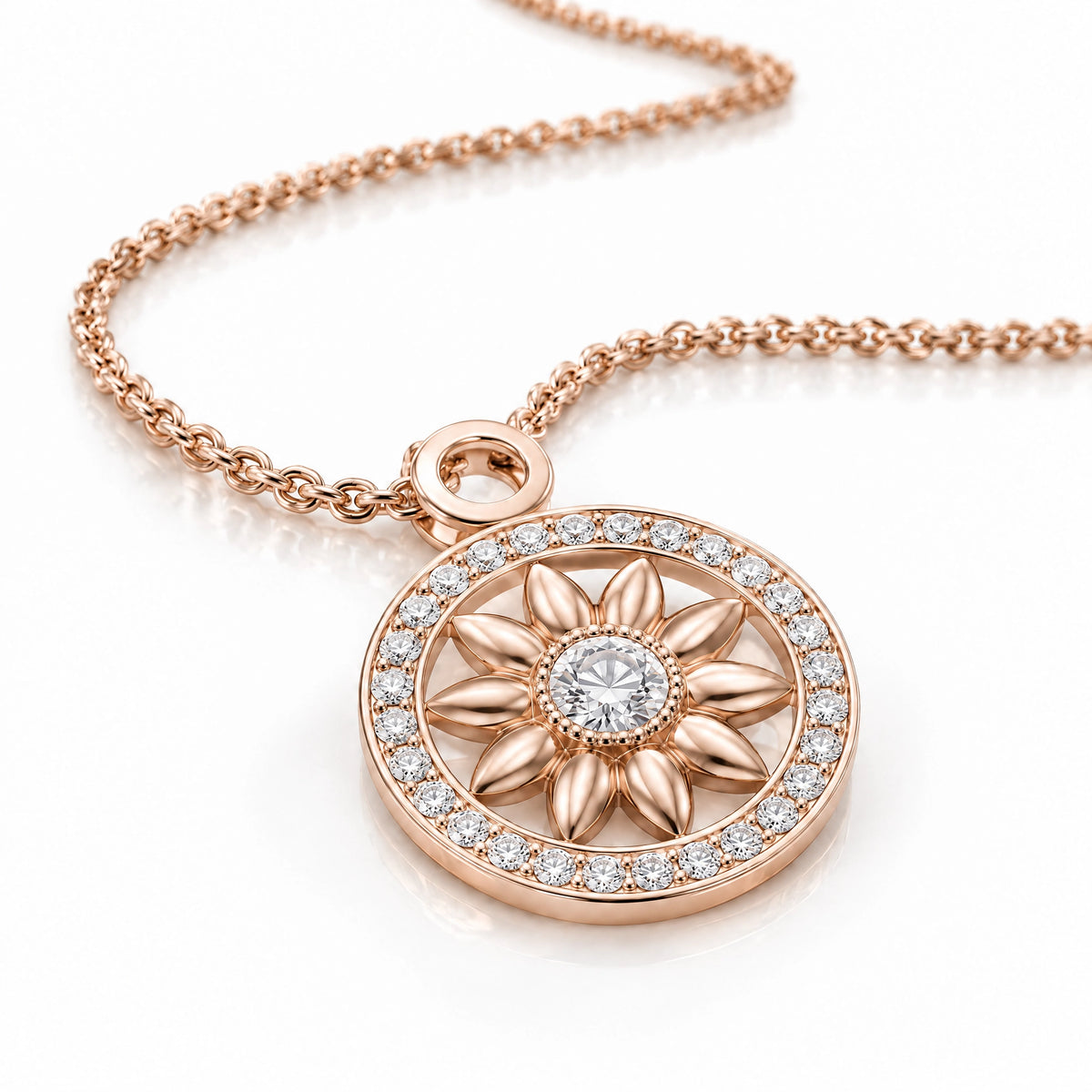 Soleil Lab-Grown Diamond Sunflower Medallion Pendant - Rose Gold