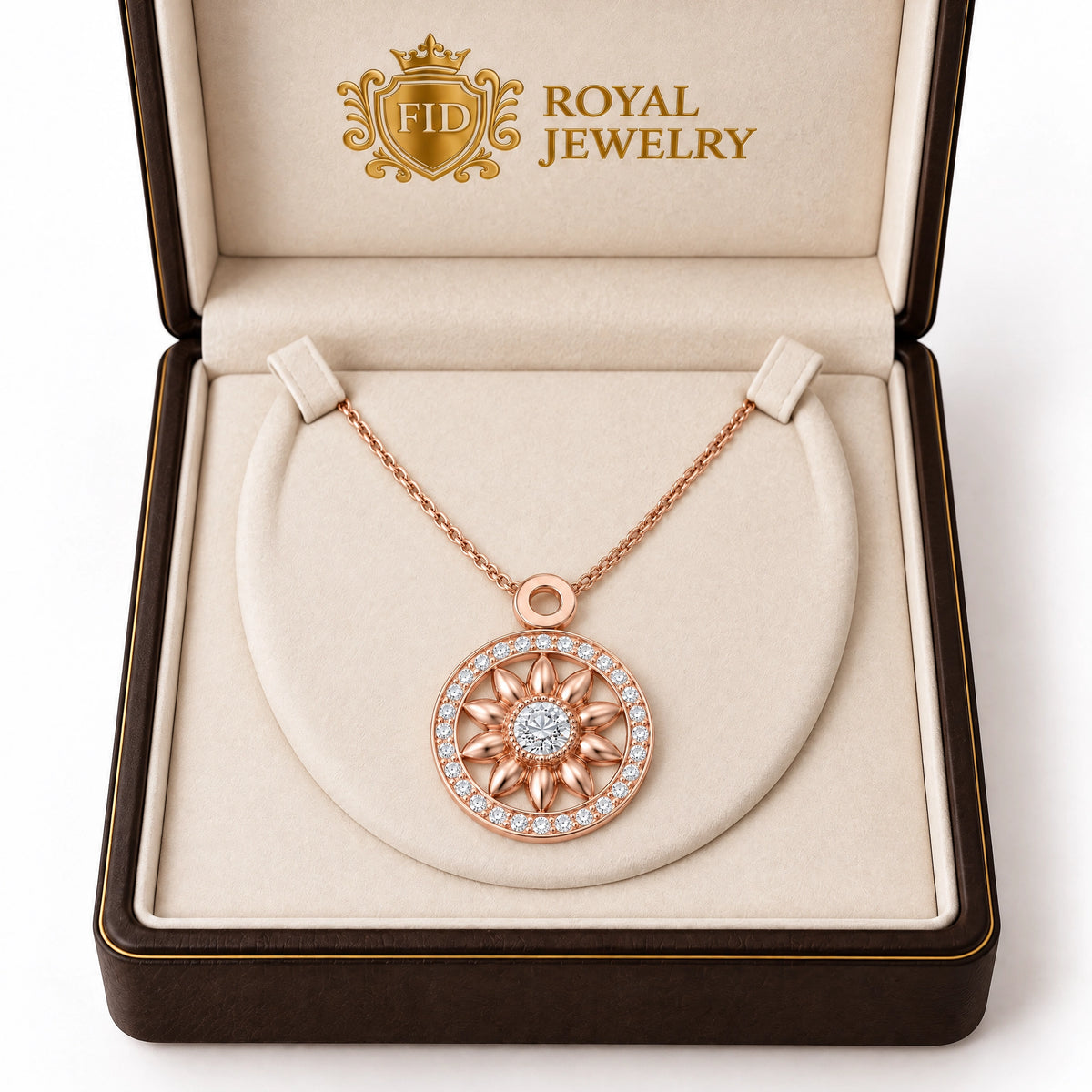 Soleil Lab-Grown Diamond Sunflower Medallion Pendant - Rose Gold