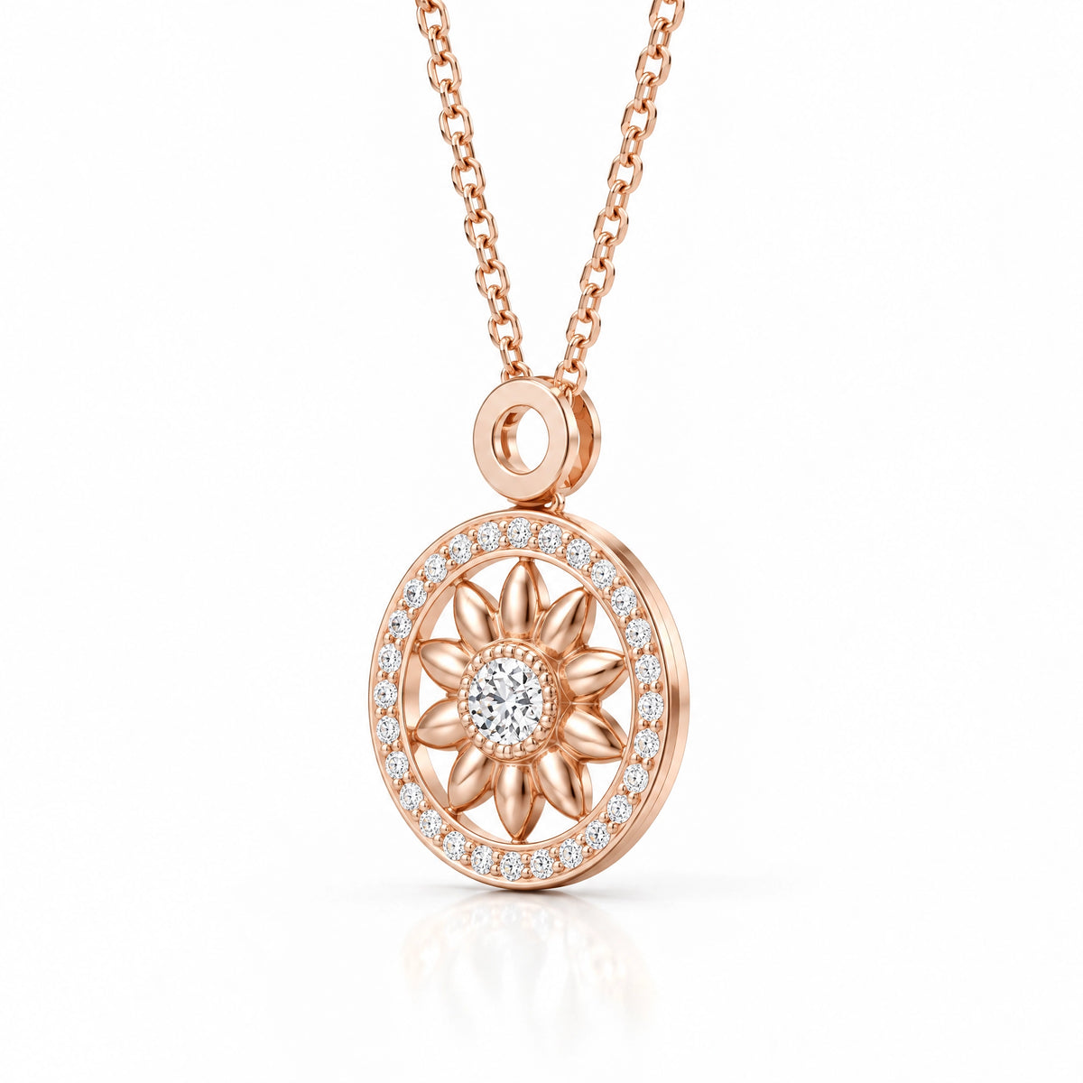 Soleil Lab-Grown Diamond Sunflower Medallion Pendant - Rose Gold