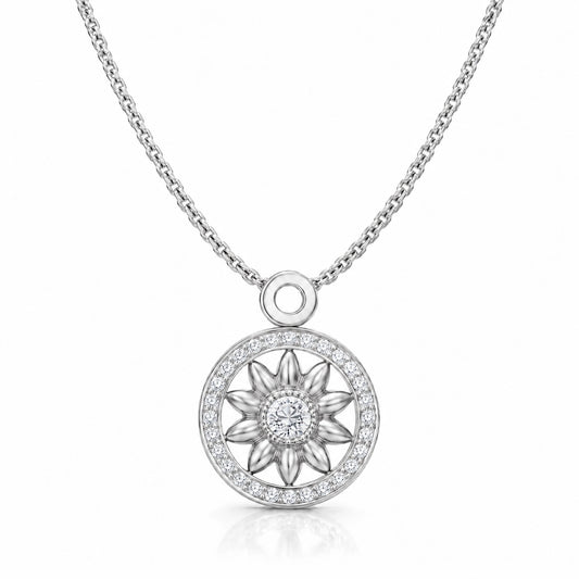 Soleil Lab-Grown Diamond Sunflower Medallion Pendant - White Gold