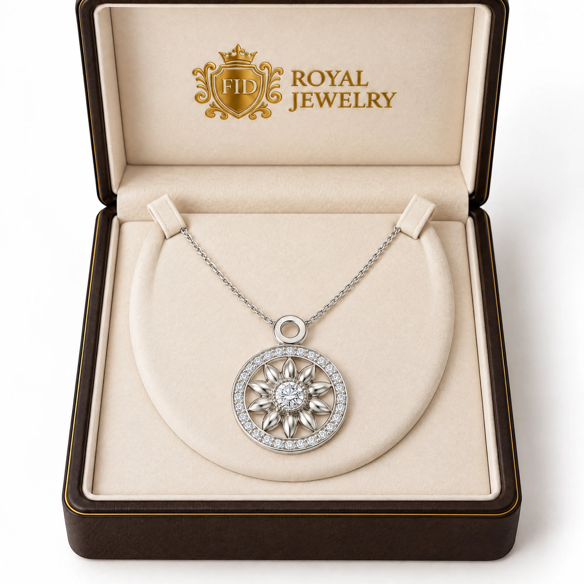 Soleil Lab-Grown Diamond Sunflower Medallion Pendant - White Gold