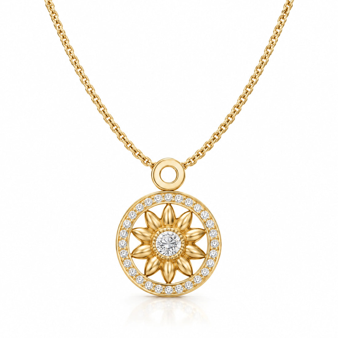Soleil Lab-Grown Diamond Sunflower Medallion Pendant - Yellow Gold