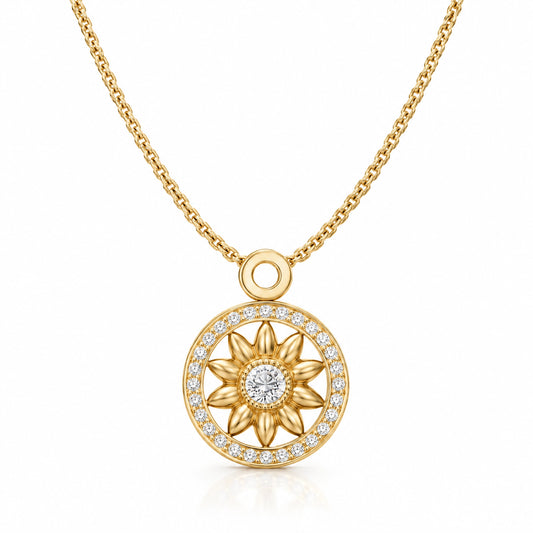 Soleil Lab-Grown Diamond Sunflower Medallion Pendant - Yellow Gold
