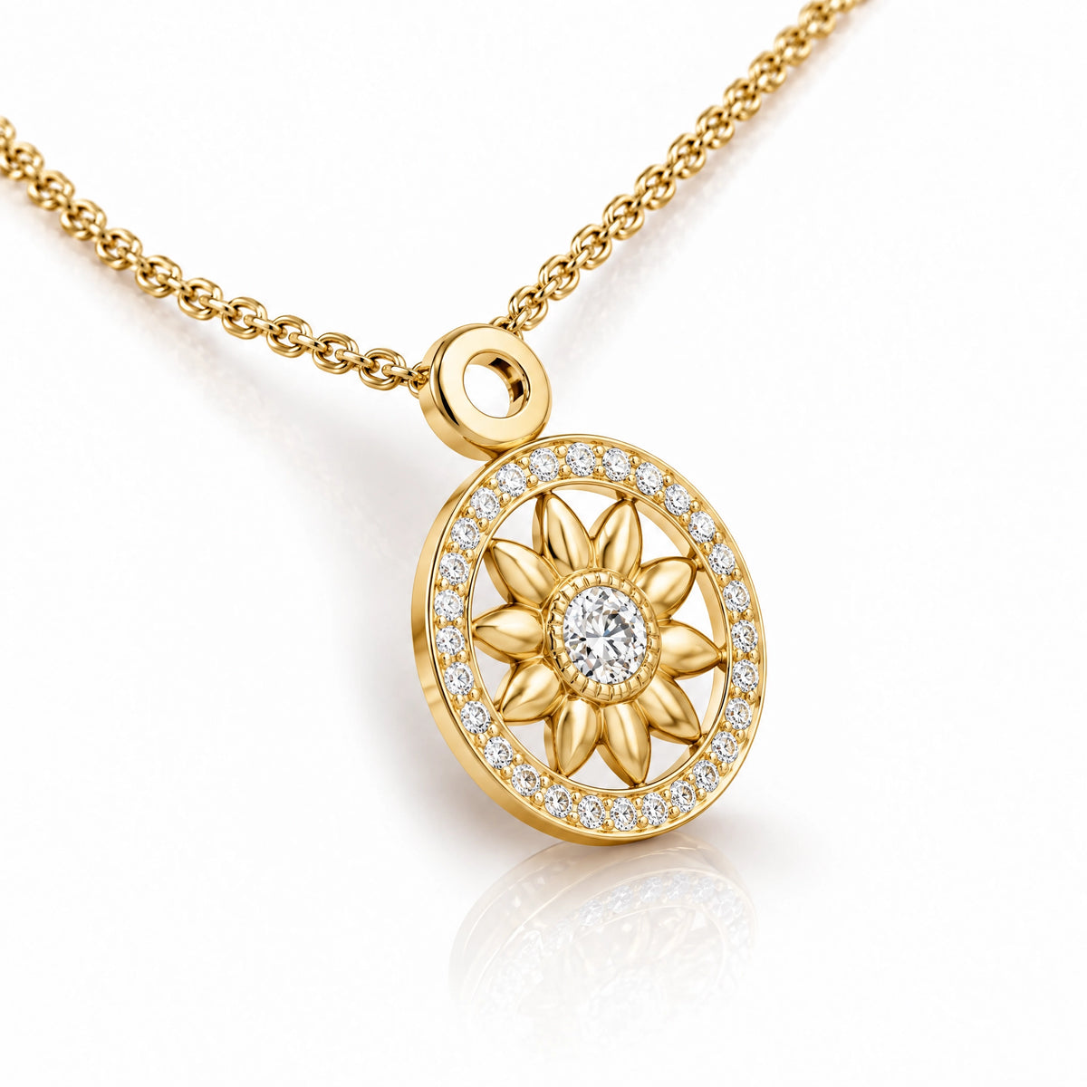 Soleil Lab-Grown Diamond Sunflower Medallion Pendant - Yellow Gold