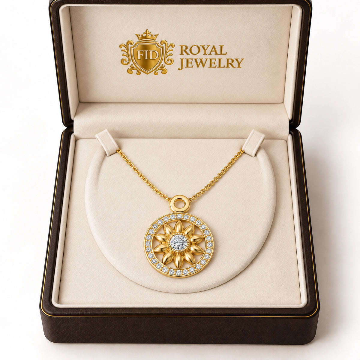 Soleil Lab-Grown Diamond Sunflower Medallion Pendant - Yellow Gold