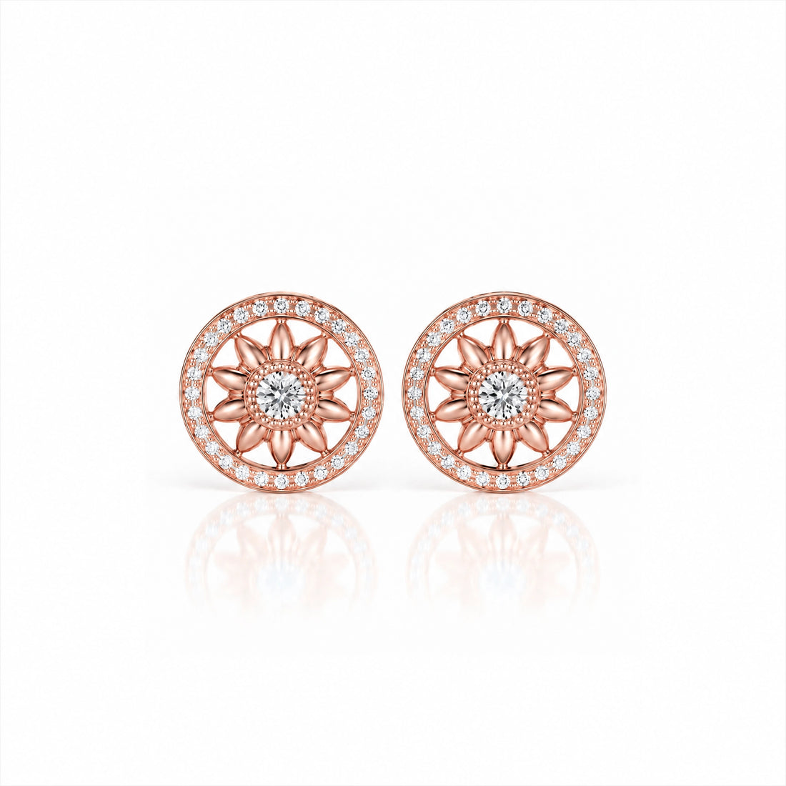 Soleil Lab-Grown Diamond Sunflower Stud Earrings - Rose Gold