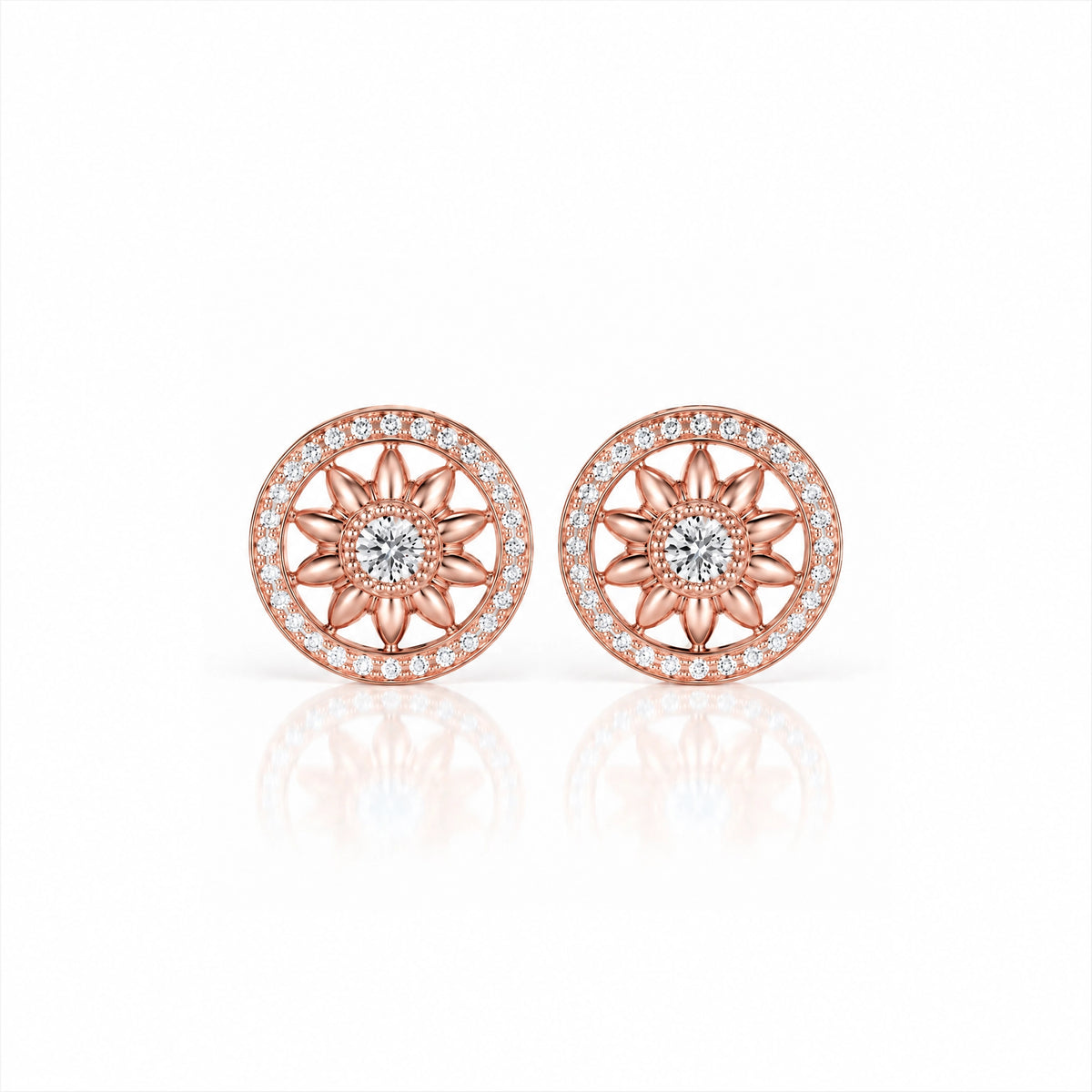 Soleil Lab-Grown Diamond Sunflower Stud Earrings - Rose Gold