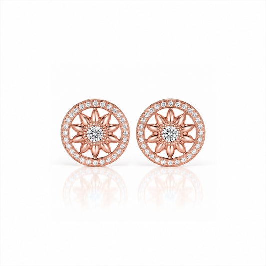 Soleil Lab-Grown Diamond Sunflower Stud Earrings - Rose Gold