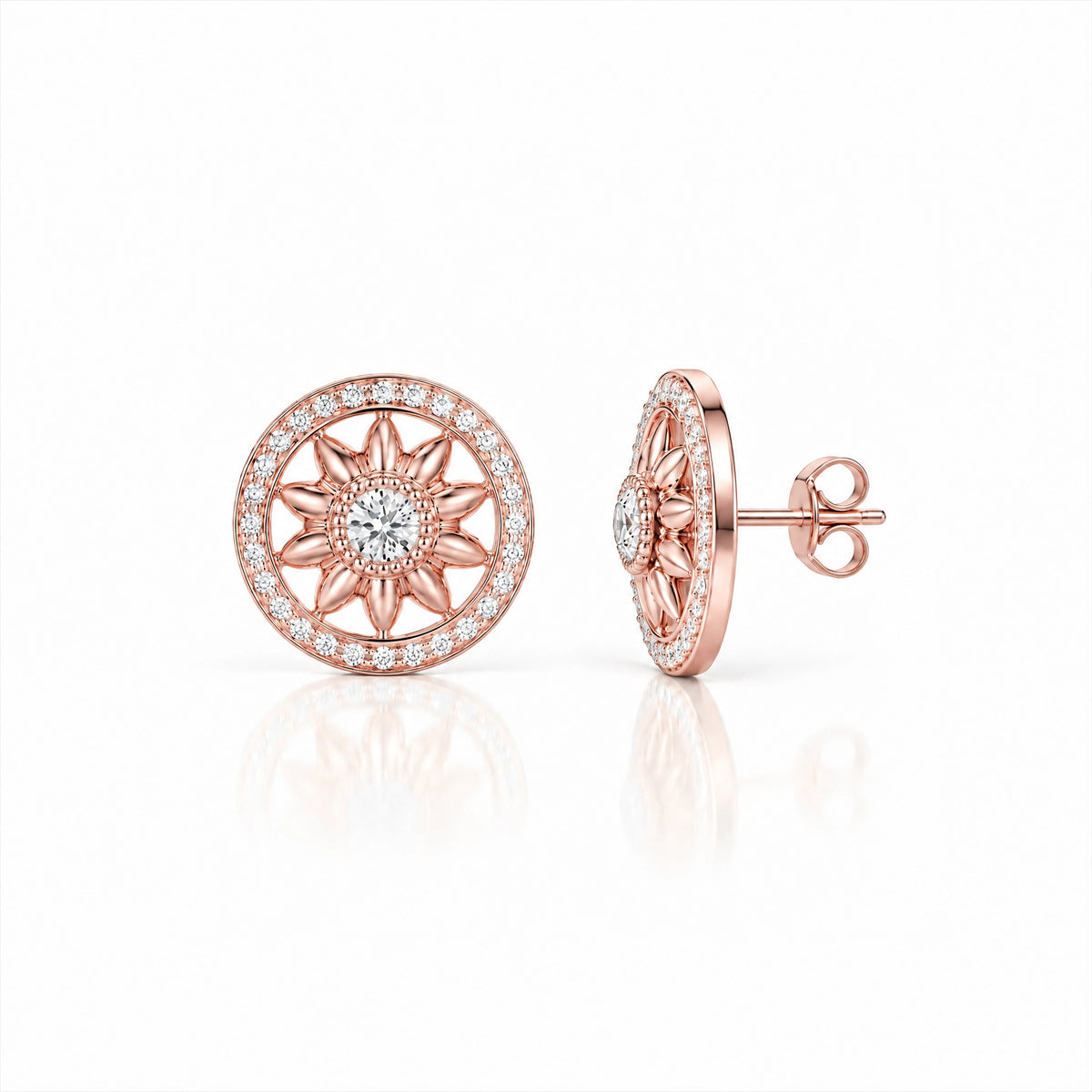 Soleil Lab-Grown Diamond Sunflower Stud Earrings - Rose Gold