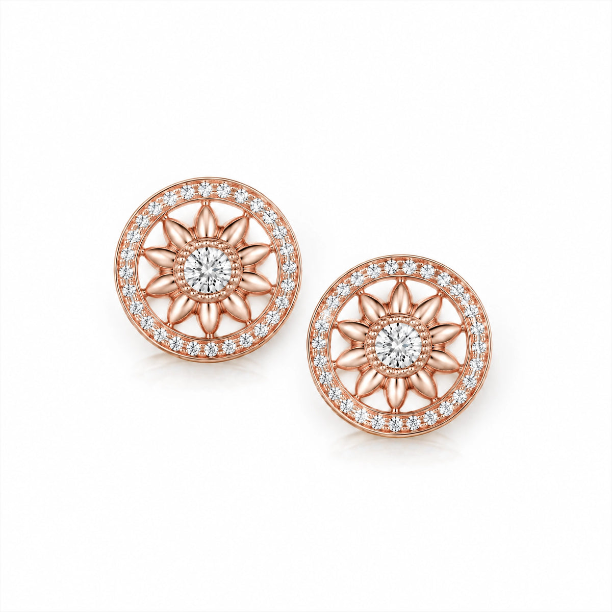 Soleil Lab-Grown Diamond Sunflower Stud Earrings - Rose Gold