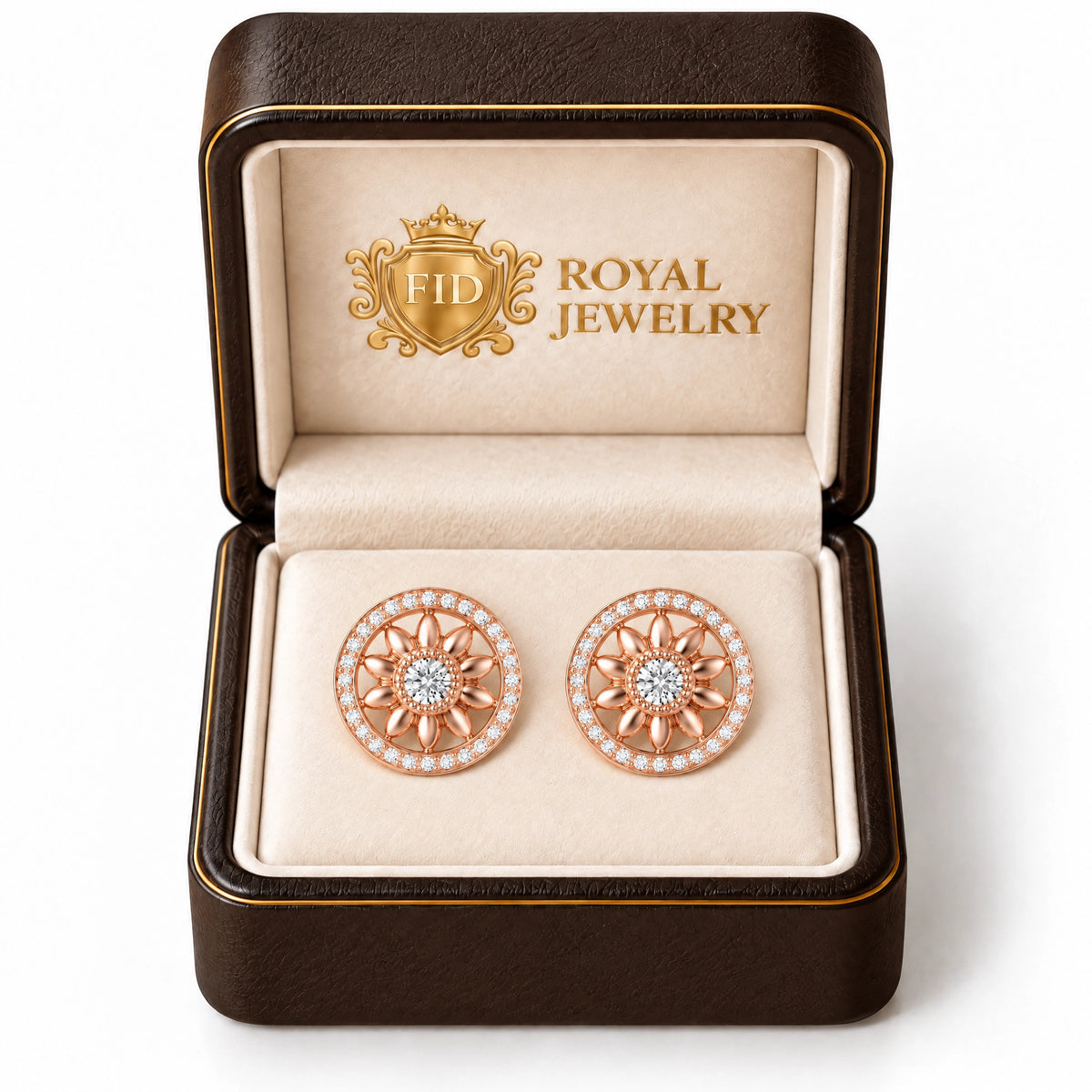 Soleil Lab-Grown Diamond Sunflower Stud Earrings - Rose Gold