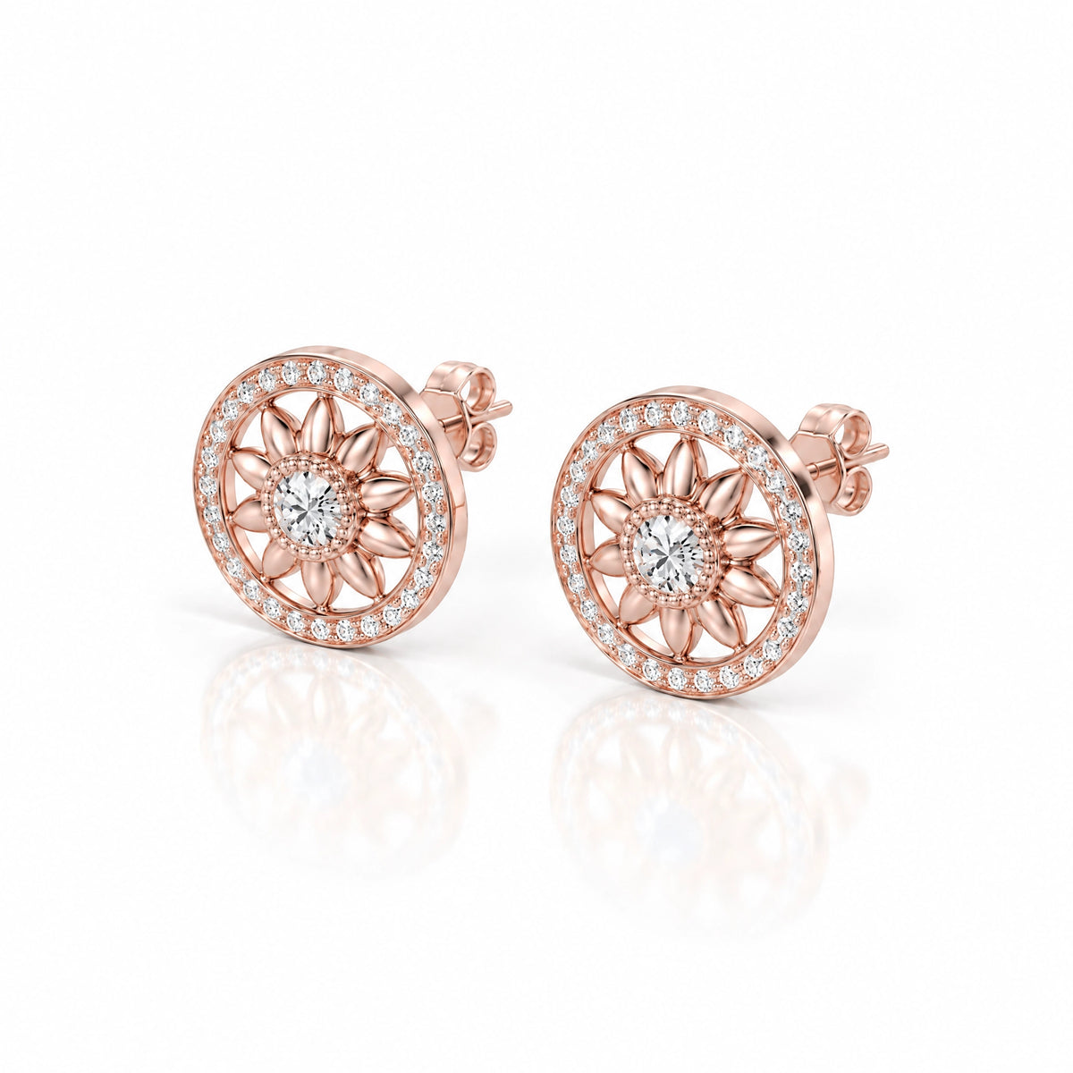Soleil Lab-Grown Diamond Sunflower Stud Earrings - Rose Gold