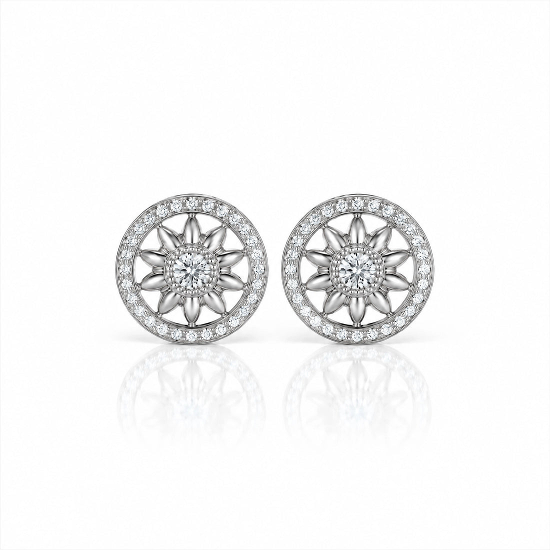 Soleil Lab-Grown Diamond Sunflower Stud Earrings - White Gold