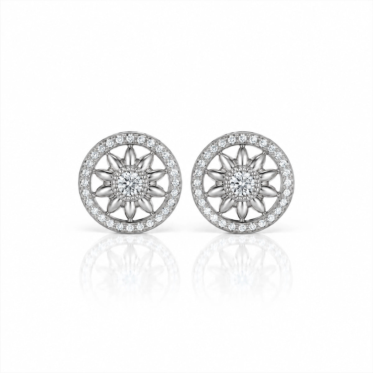 Soleil Lab-Grown Diamond Sunflower Stud Earrings - White Gold