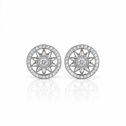 Soleil Lab-Grown Diamond Sunflower Stud Earrings - White Gold