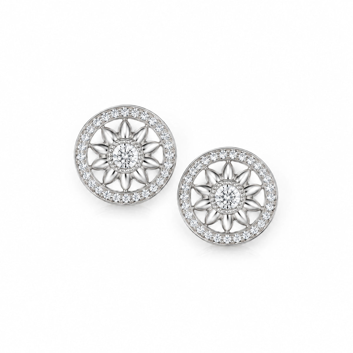 Soleil Lab-Grown Diamond Sunflower Stud Earrings - White Gold
