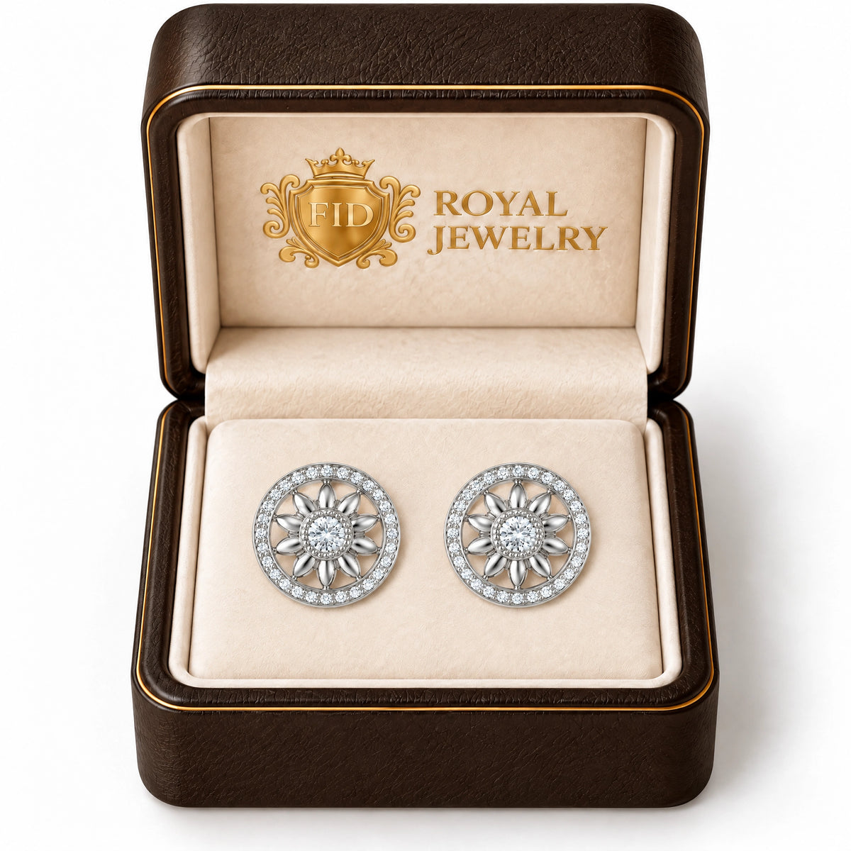 Soleil Lab-Grown Diamond Sunflower Stud Earrings - White Gold