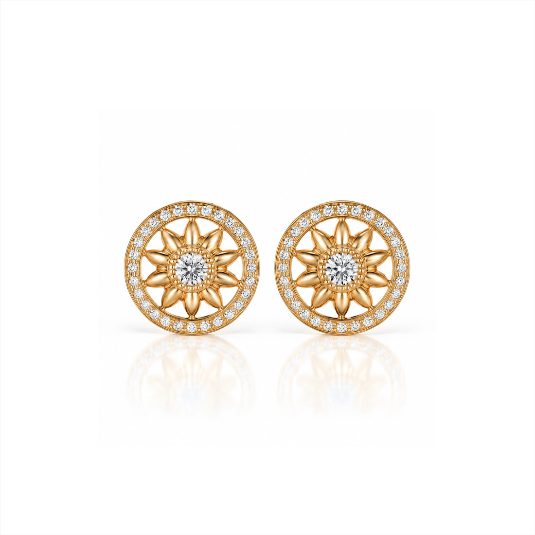 Soleil Lab-Grown Diamond Sunflower Stud Earrings - Yellow Gold