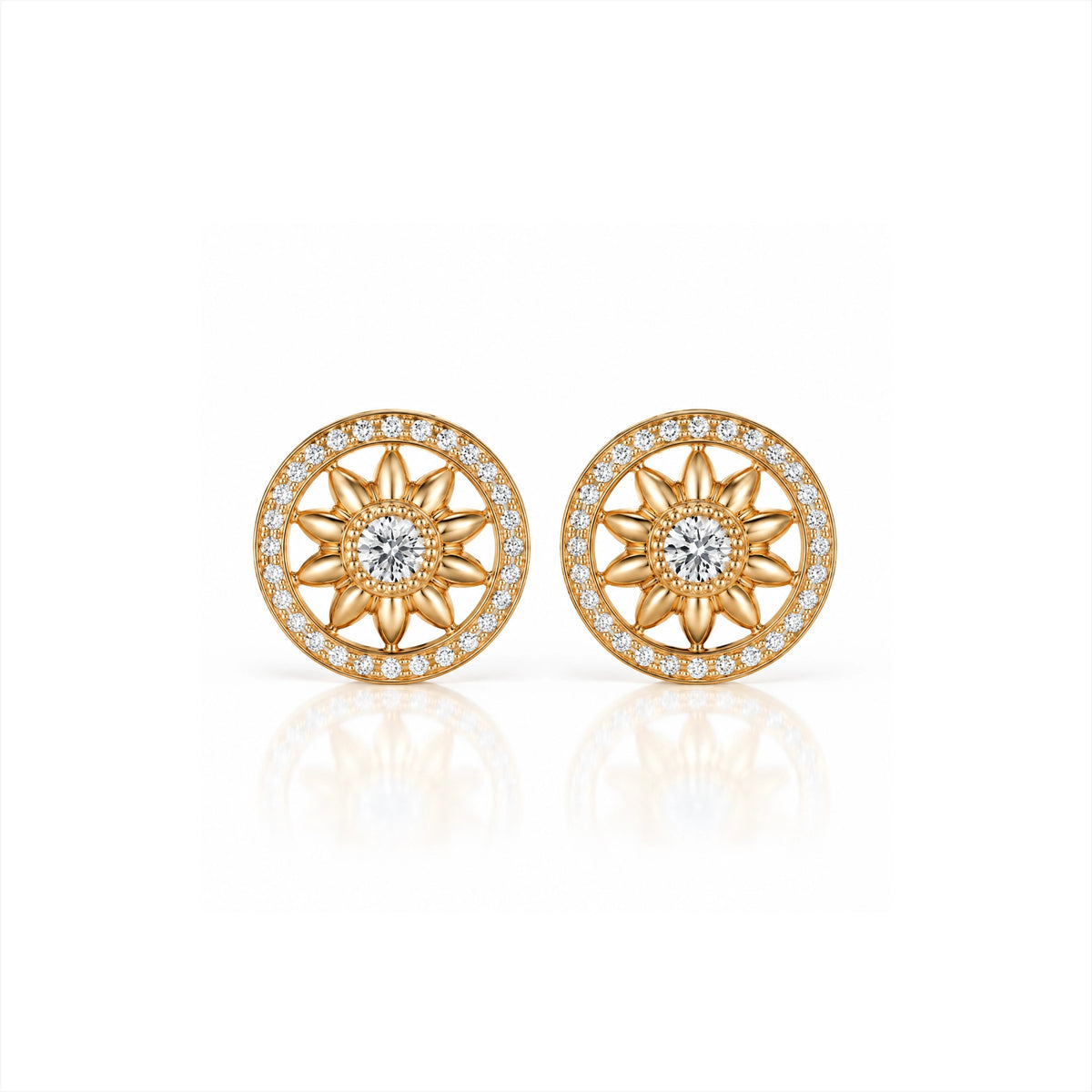 Soleil Lab-Grown Diamond Sunflower Stud Earrings - Yellow Gold