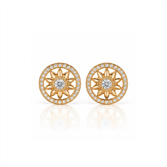 Soleil Lab-Grown Diamond Sunflower Stud Earrings - Yellow Gold