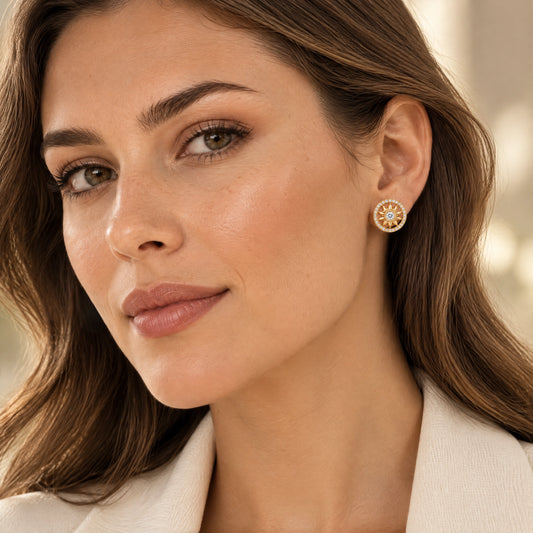Soleil Lab-Grown Diamond Sunflower Stud Earrings - Yellow Gold