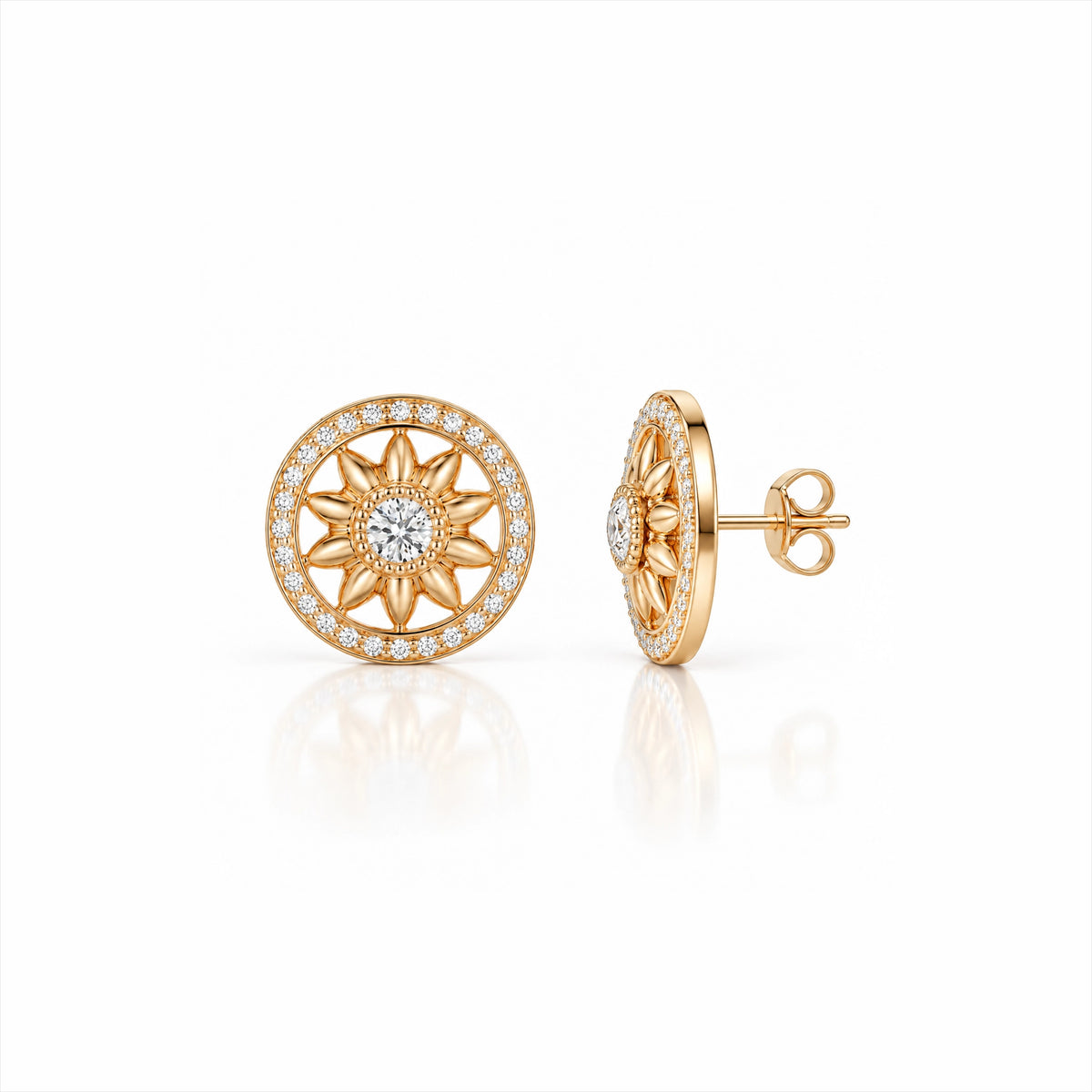 Soleil Lab-Grown Diamond Sunflower Stud Earrings - Yellow Gold