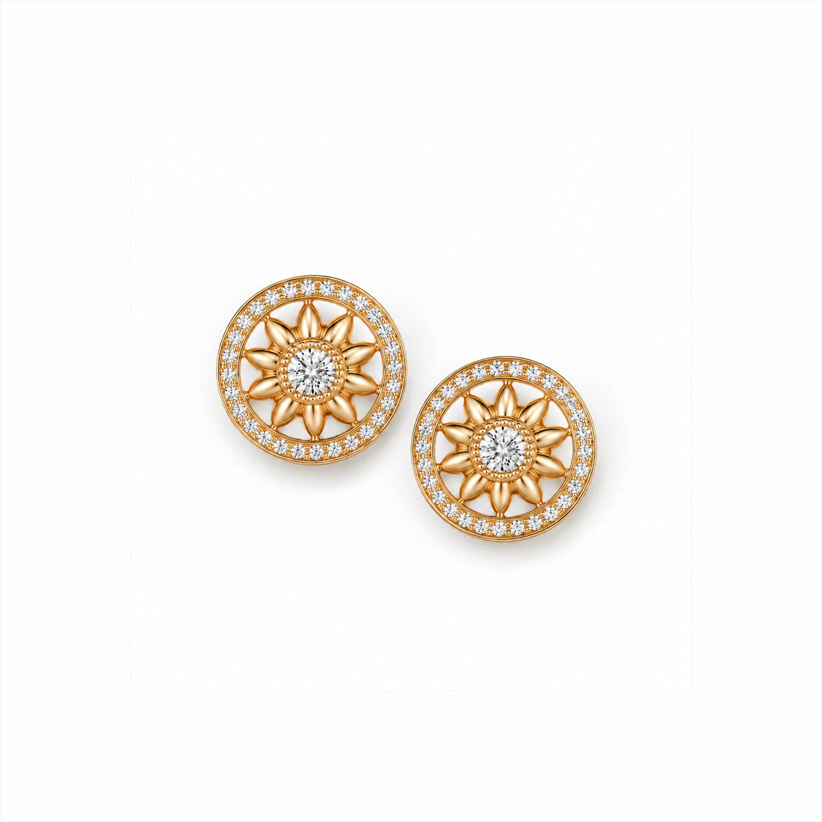 Soleil Lab-Grown Diamond Sunflower Stud Earrings - Yellow Gold