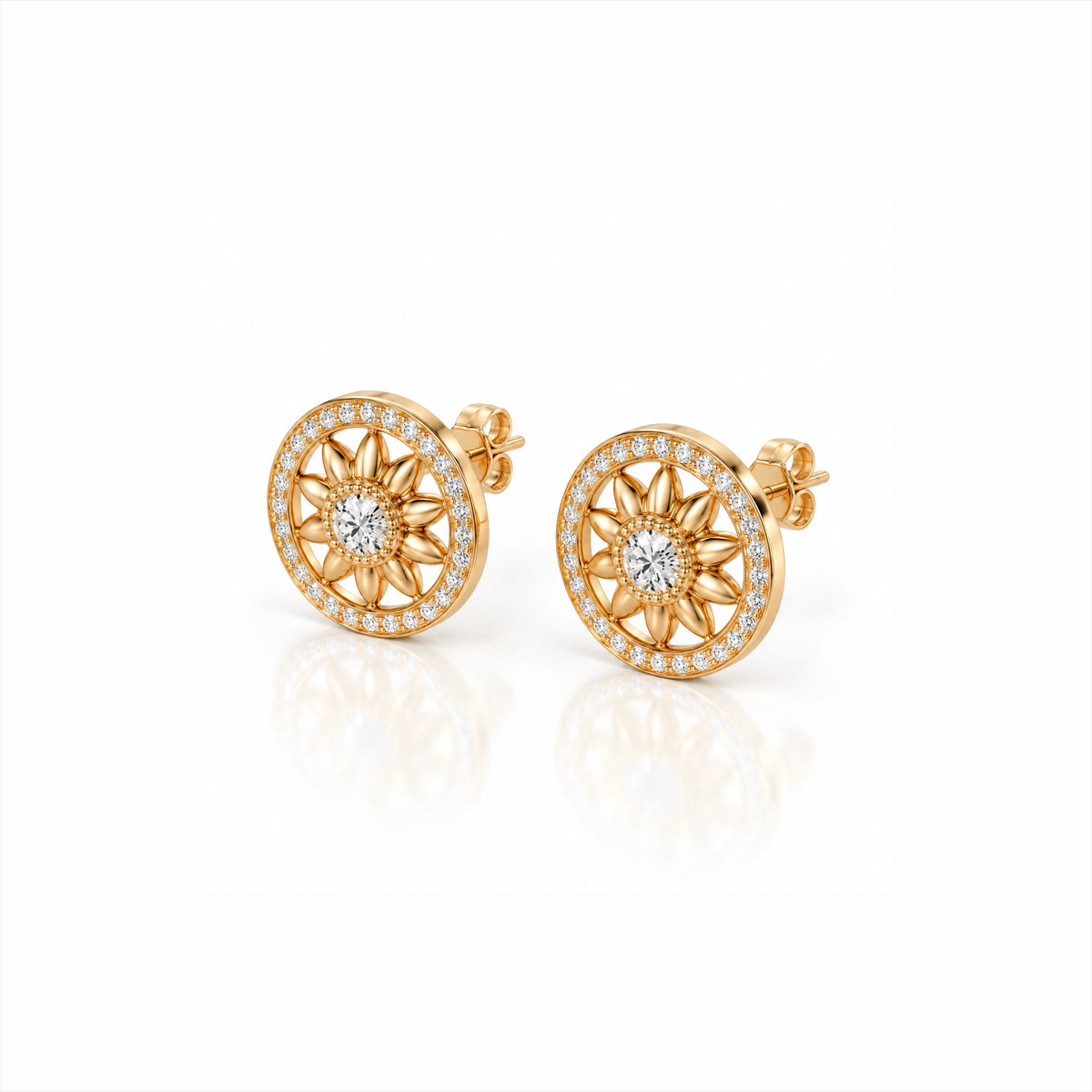 Soleil Lab-Grown Diamond Sunflower Stud Earrings - Yellow Gold