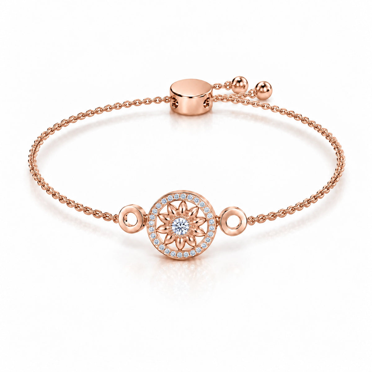 Soleil Lab-Grown Diamond Sunflower Chain Bracelet - Rose Gold