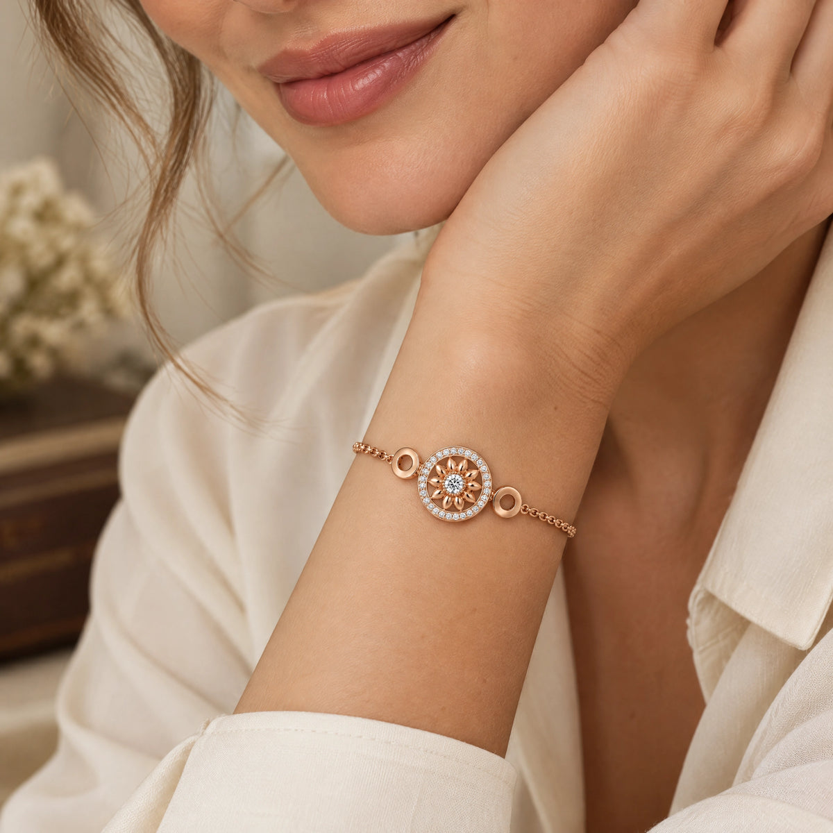 Soleil Lab-Grown Diamond Sunflower Chain Bracelet - Rose Gold