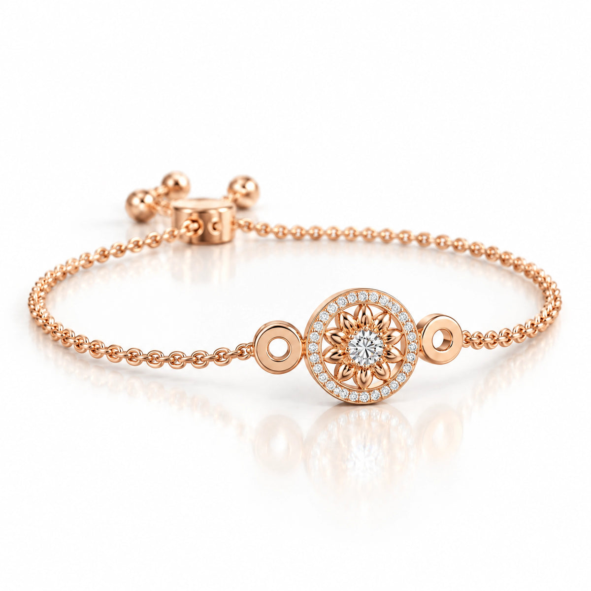 Soleil Lab-Grown Diamond Sunflower Chain Bracelet - Rose Gold