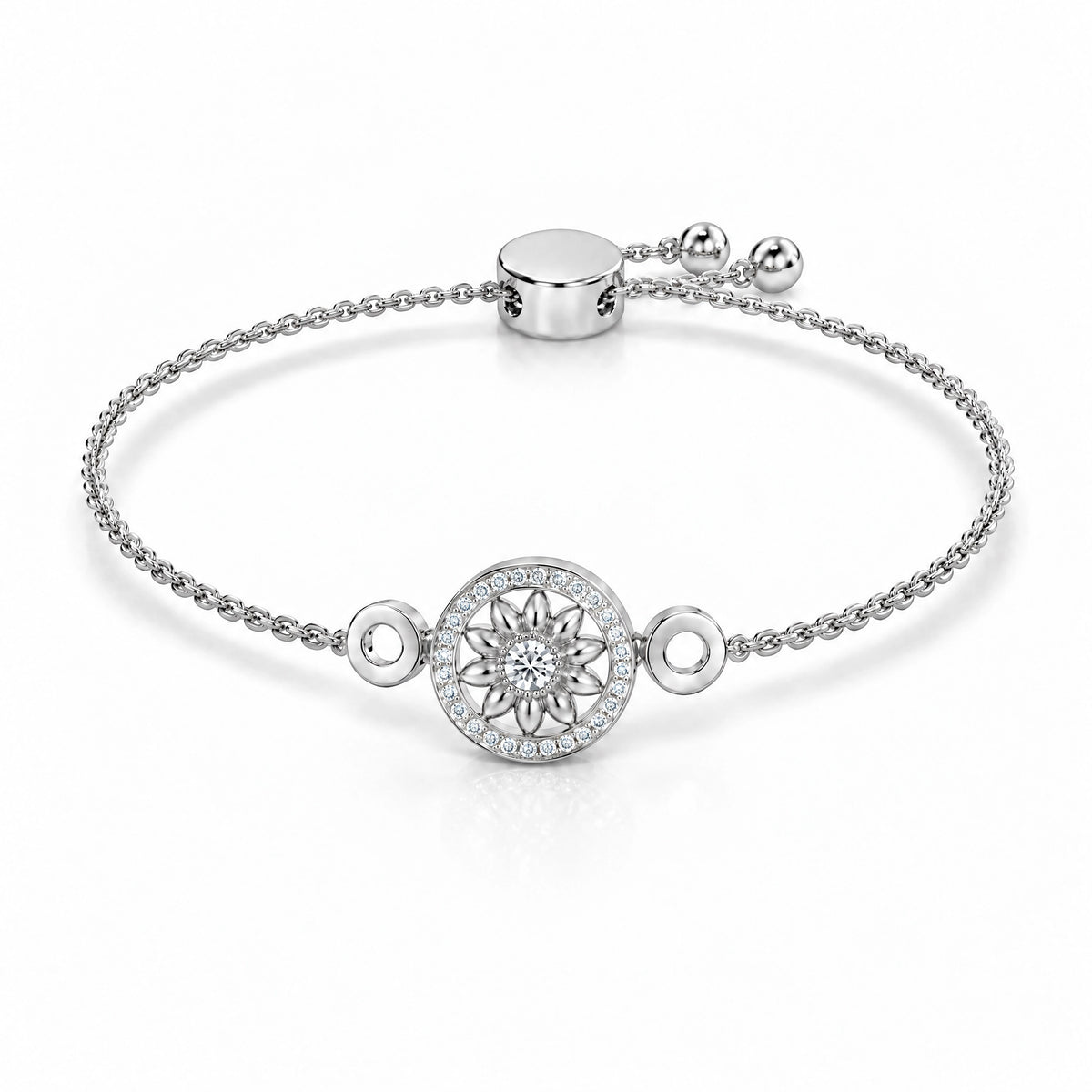 Soleil Lab-Grown Diamond Sunflower Chain Bracelet - White Gold