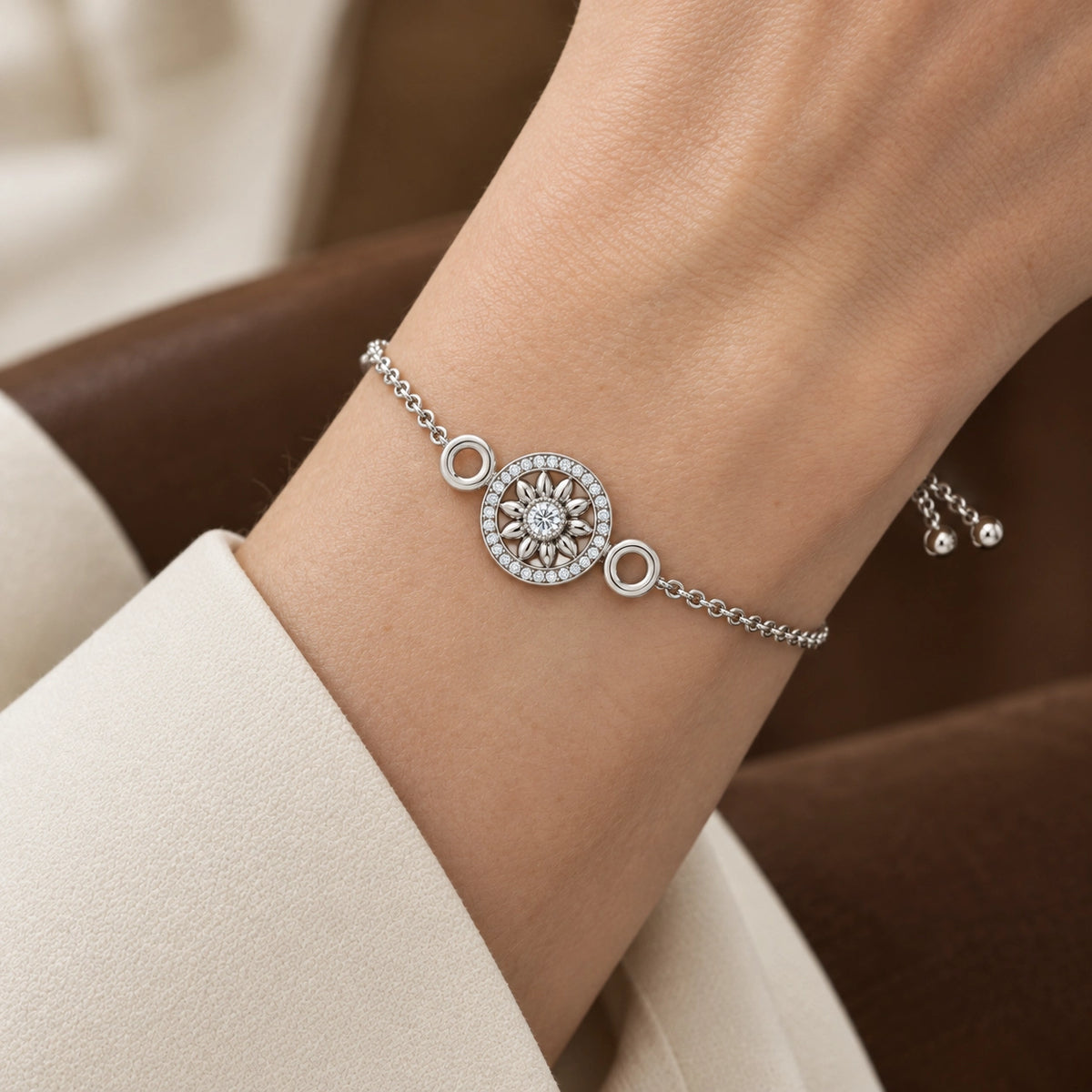 Soleil Lab-Grown Diamond Sunflower Chain Bracelet - White Gold