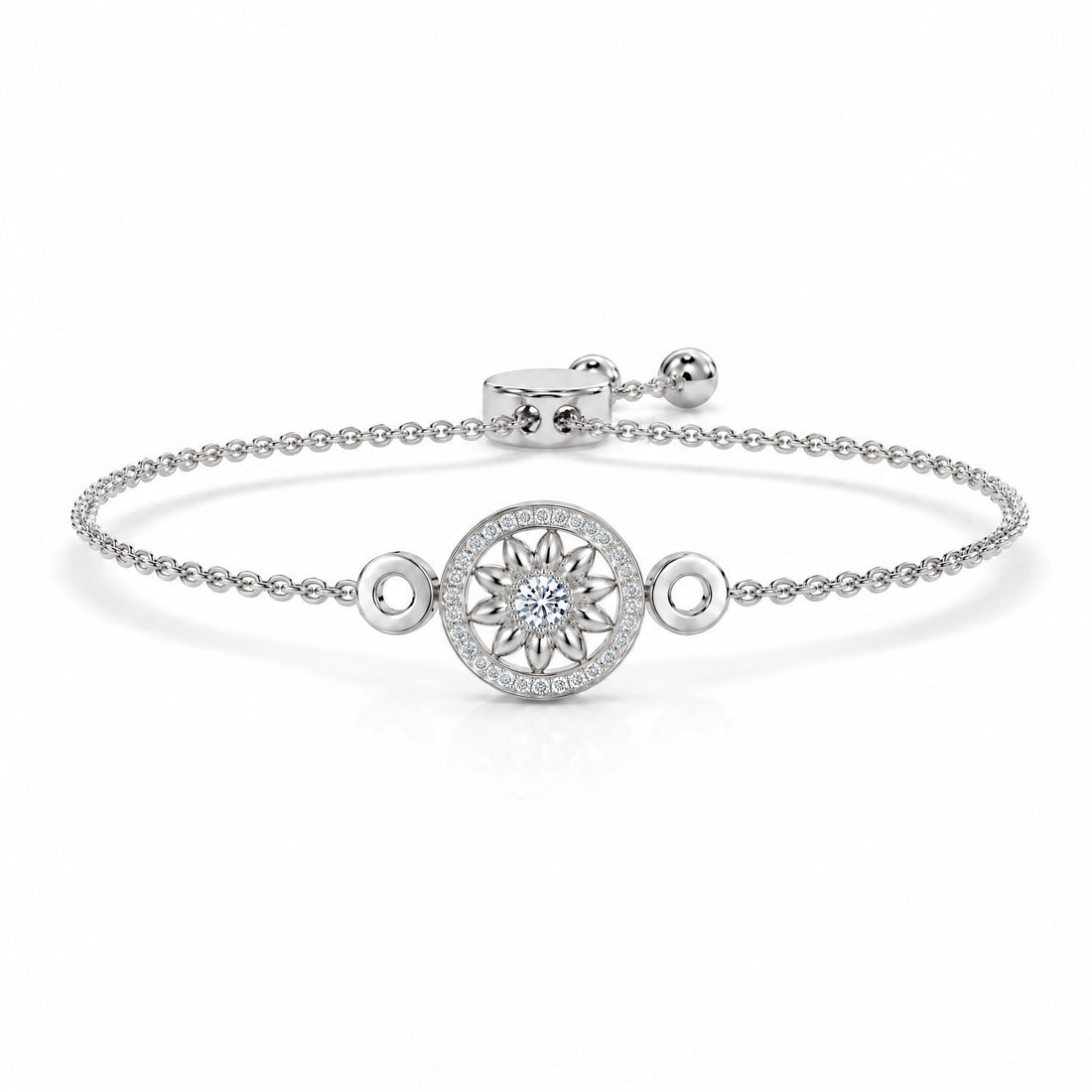 Soleil Lab-Grown Diamond Sunflower Chain Bracelet - White Gold