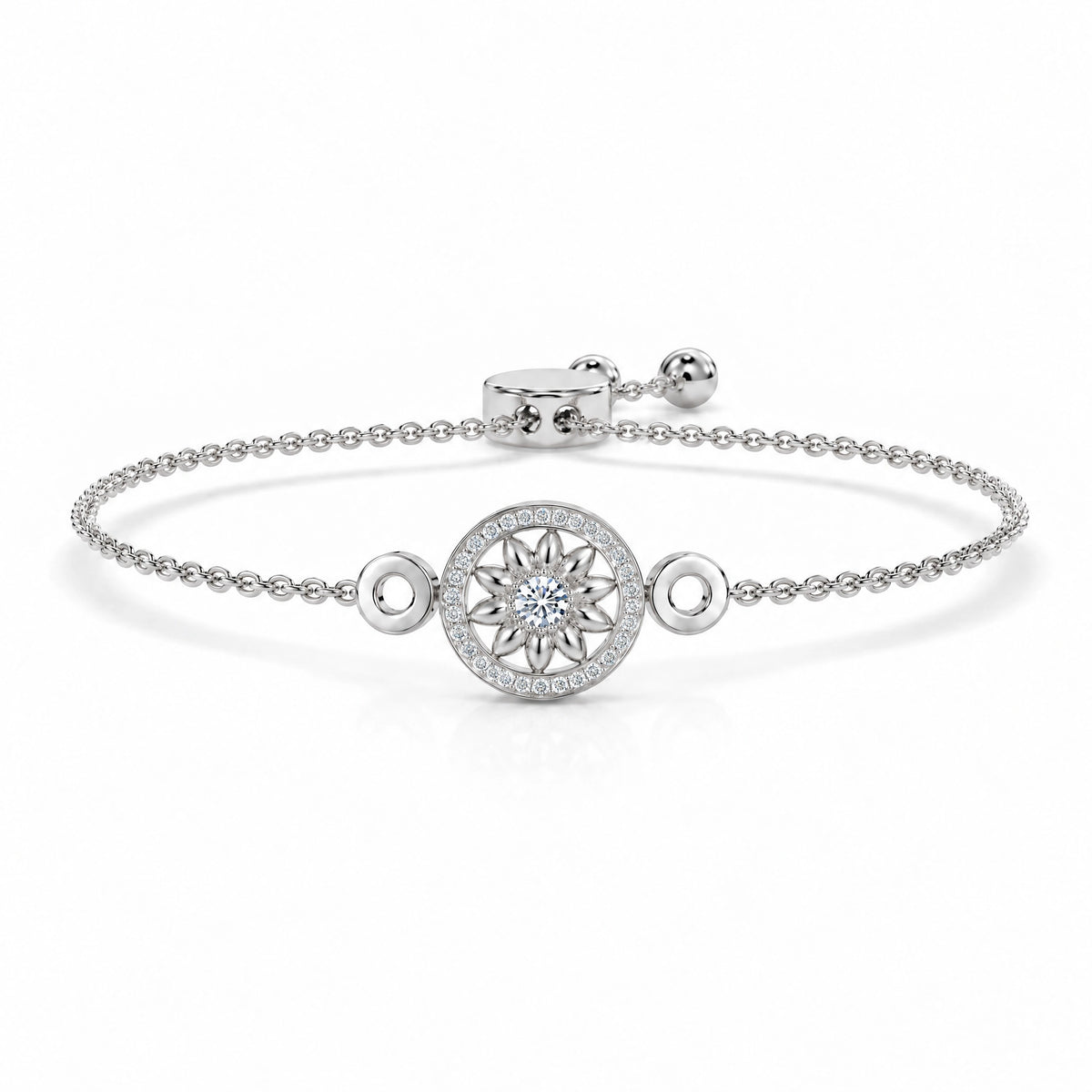Soleil Lab-Grown Diamond Sunflower Chain Bracelet - White Gold