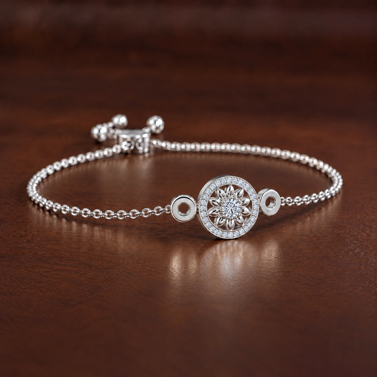 Soleil Lab-Grown Diamond Sunflower Chain Bracelet - White Gold