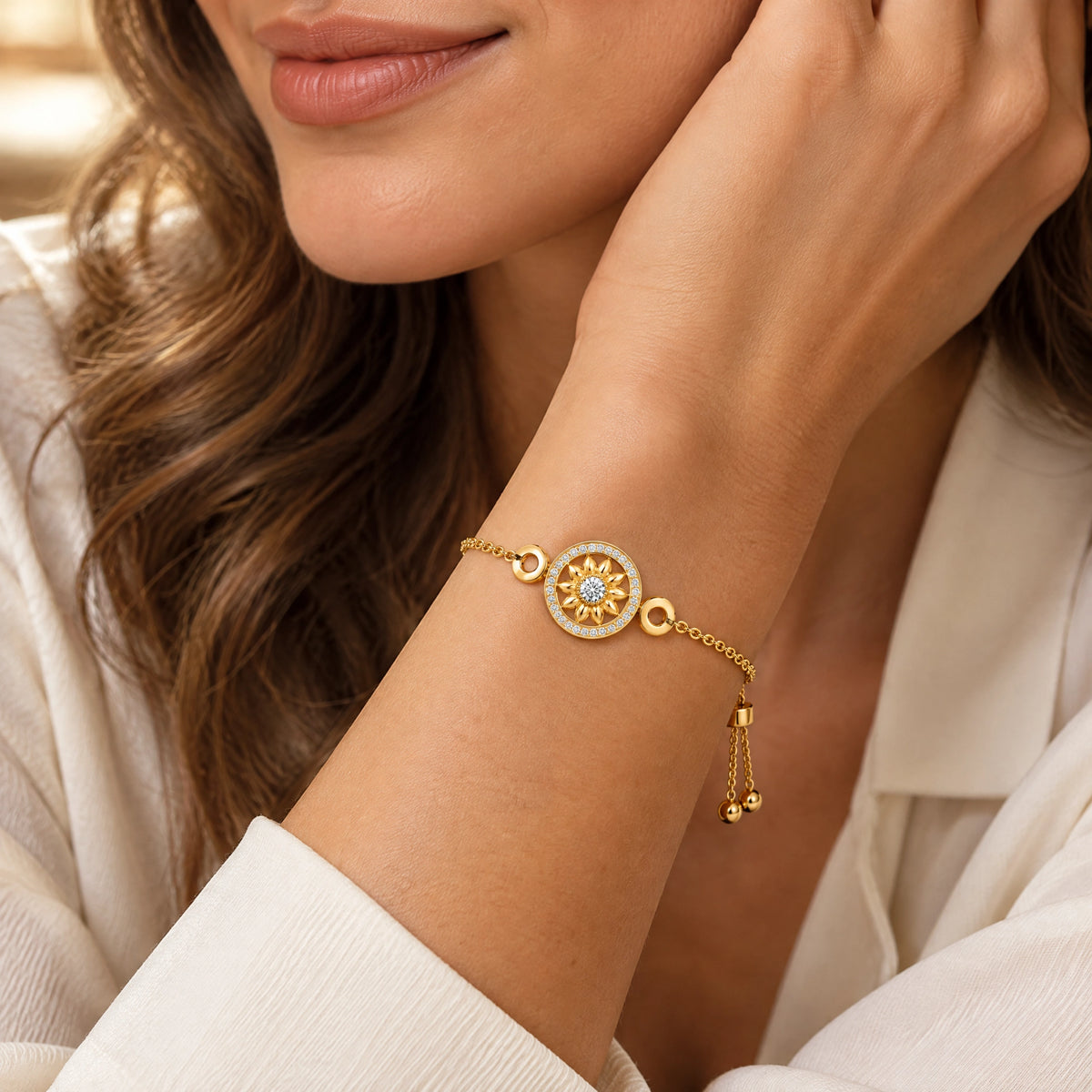 Soleil Lab-Grown Diamond Sunflower Chain Bracelet - Yellow Gold