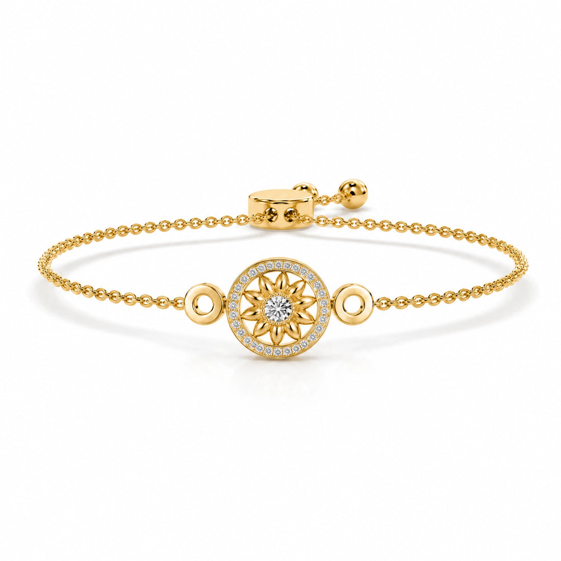 Soleil Lab-Grown Diamond Sunflower Chain Bracelet - Yellow Gold