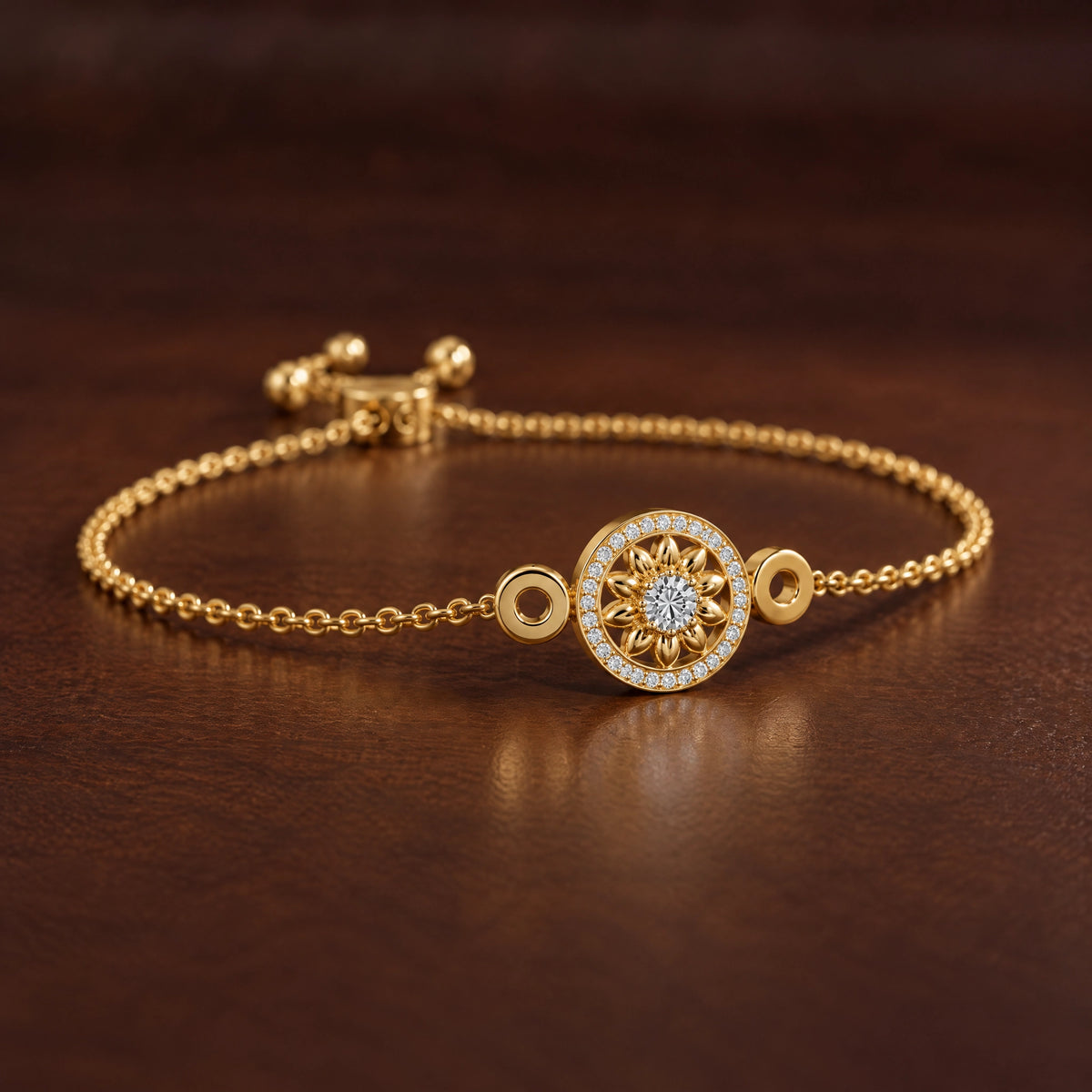 Soleil Lab-Grown Diamond Sunflower Chain Bracelet - Yellow Gold