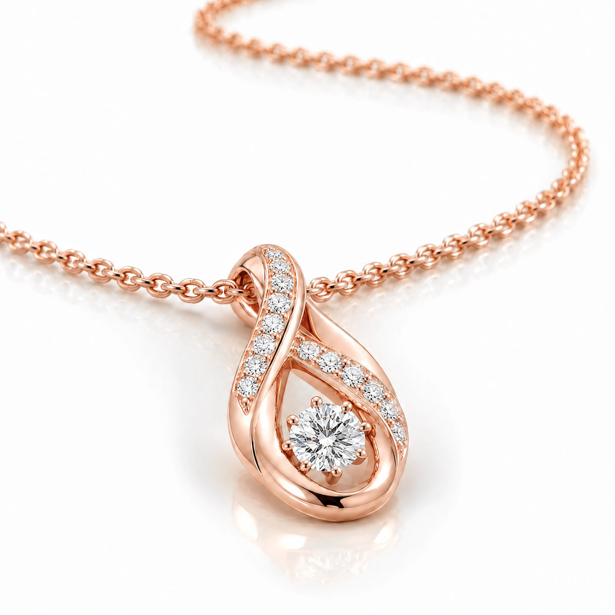 Ruban Lab-Grown Diamond Twist Solitaire Pendant - Rose Gold