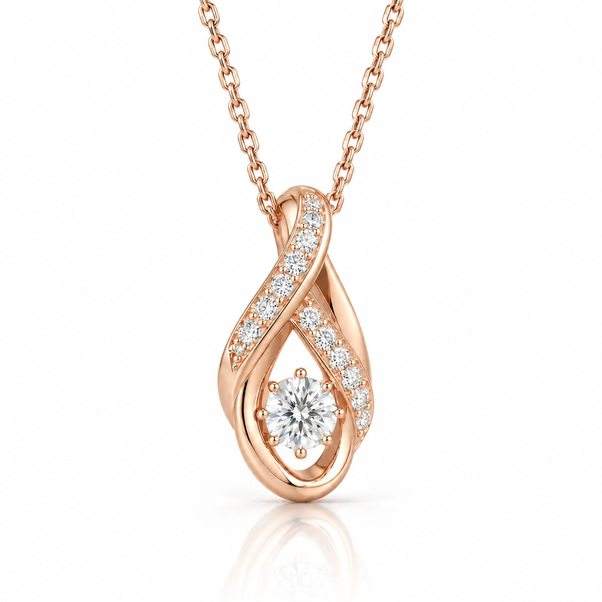 Ruban Lab-Grown Diamond Twist Solitaire Pendant - Rose Gold