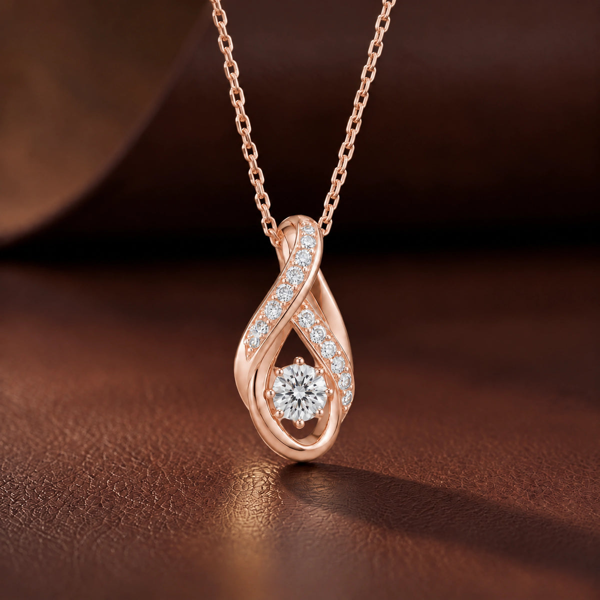 Ruban Lab-Grown Diamond Twist Solitaire Pendant - Rose Gold