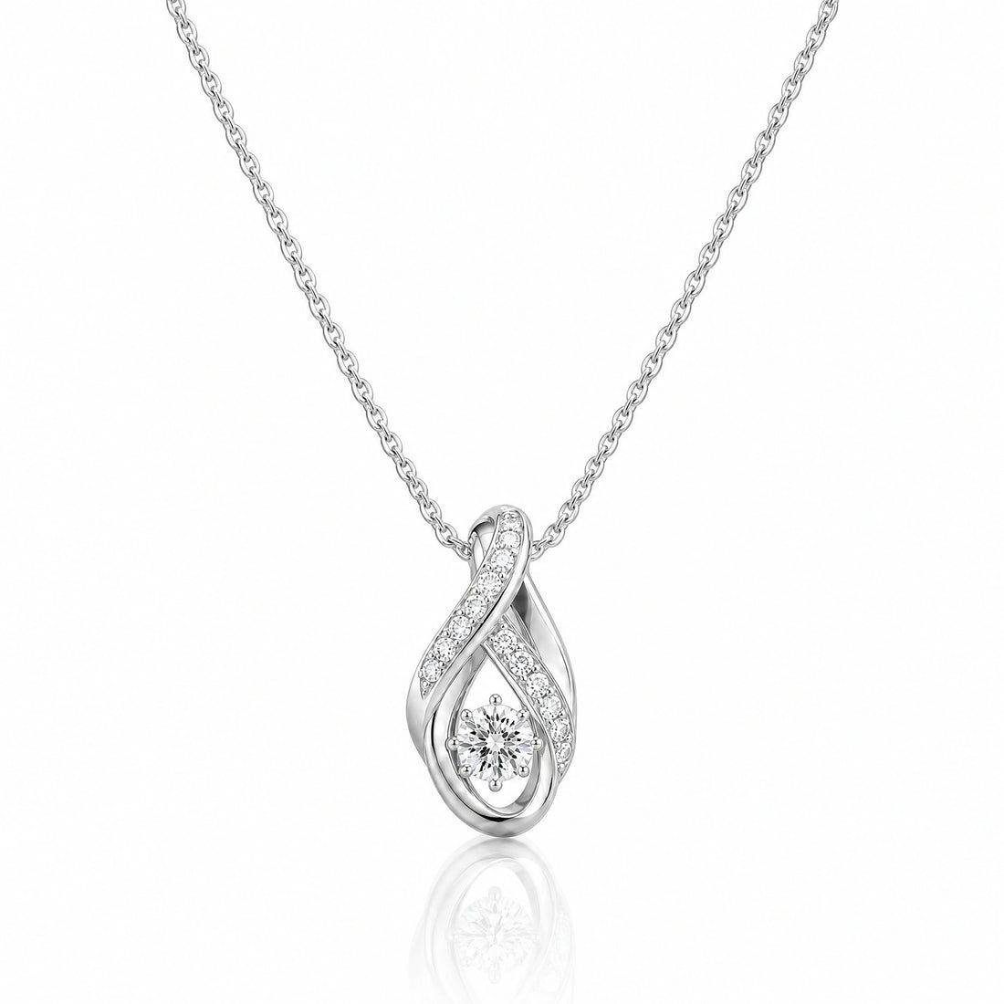 Ruban Lab-Grown Diamond Twist Solitaire Pendant - White Gold