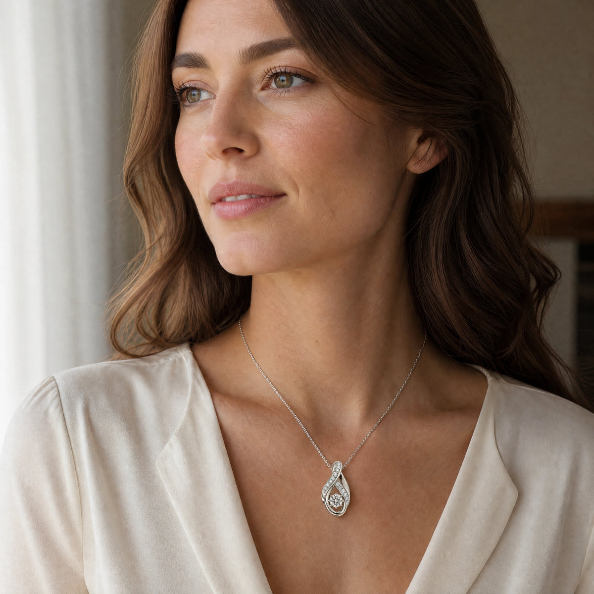 Ruban Lab-Grown Diamond Twist Solitaire Pendant - White Gold