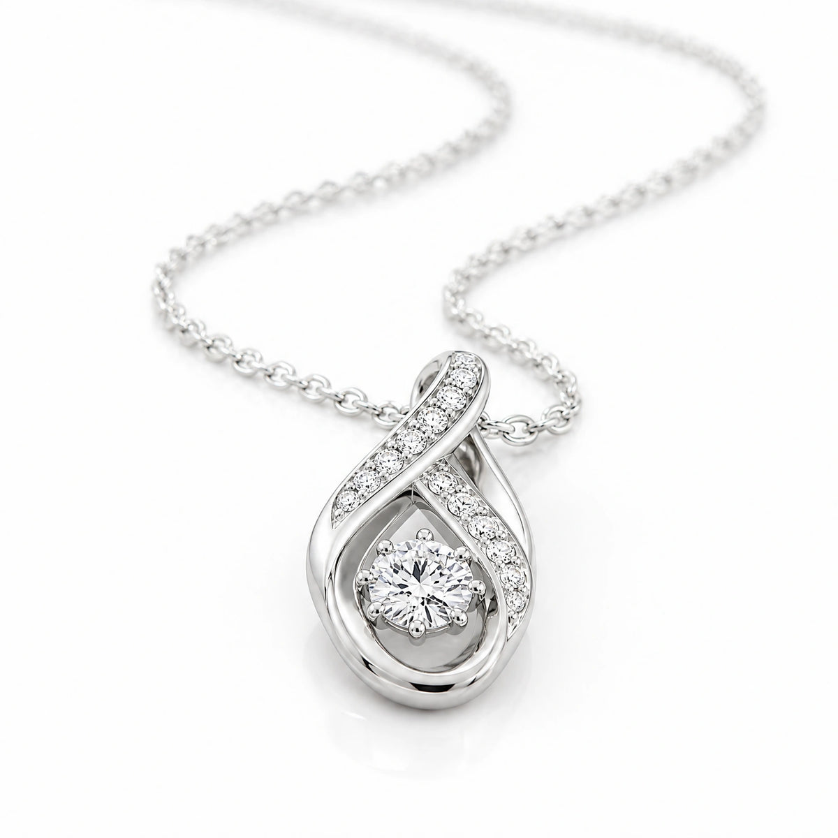 Ruban Lab-Grown Diamond Twist Solitaire Pendant - White Gold