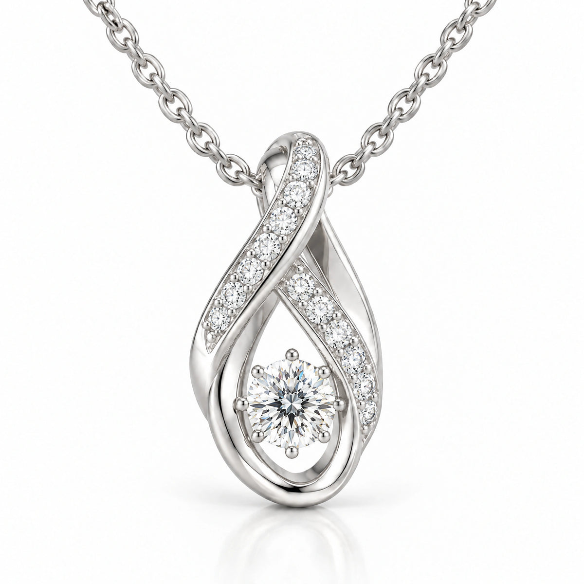 Ruban Lab-Grown Diamond Twist Solitaire Pendant - White Gold