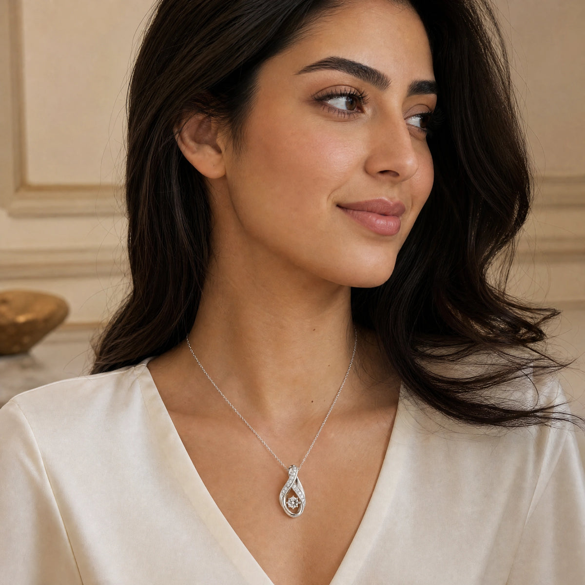Ruban Lab-Grown Diamond Twist Solitaire Pendant - White Gold