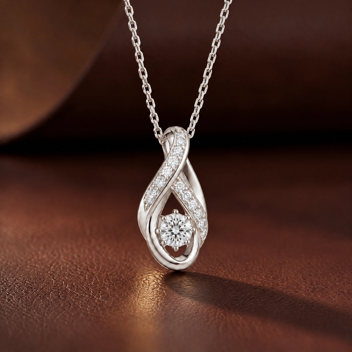 Ruban Lab-Grown Diamond Twist Solitaire Pendant - White Gold